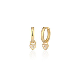 PENDIENTES MINI ARO CON MINI CORAZÓN DE CIRCONITA BLANCA PAVE