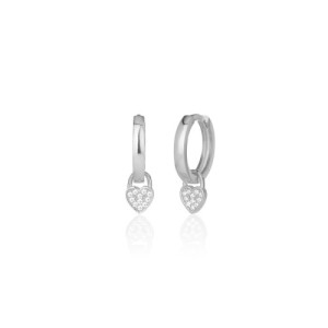 PENDIENTES MINI ARO CON MINI CORAZÓN DE CIRCONITA BLANCA PAVE