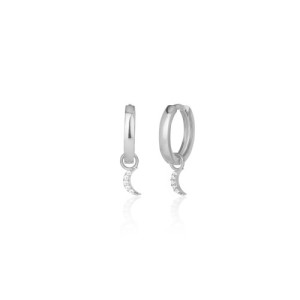 MINI MOON IN WHITE ZIRCONIA PAVE MINI HOOP EARRINGS