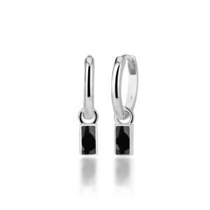 PENDIENTES MINI ARO CON BAGUETTE NEGRA