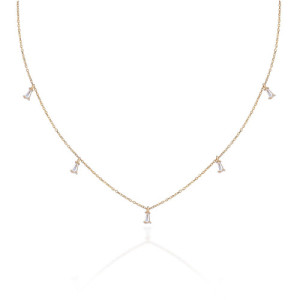 WHITE ZIRCONIA TAPERED BAGUETTE CHARM NECKLACE