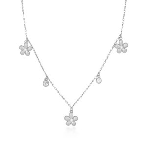 MINI FLOWERS AND WHITE ZIRCONIA CHARM NECKLACE