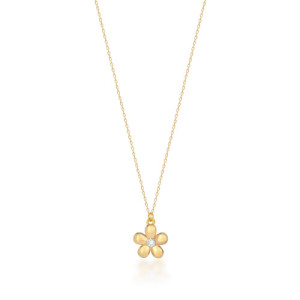 SMOOTH FLOWER WITH WHITE ZIRCONIA PENDANT NECKLACE