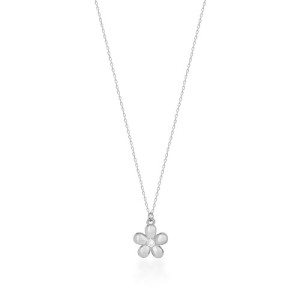 SMOOTH FLOWER WITH WHITE ZIRCONIA PENDANT NECKLACE