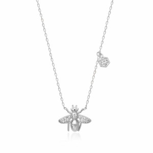 BEE AND HEXAGON WITH WHITE ZIRCONIA PENDANT NECKLACE