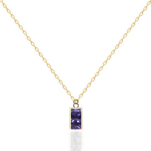 AMETHYST ZIRCONIA BEZEL-SET BAGUETTE PENDANT NECKLACE