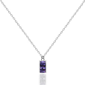 AMETHYST ZIRCONIA BEZEL-SET BAGUETTE PENDANT NECKLACE