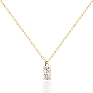 WHITE ZIRCONIA BEZEL-SET BAGUETTE PENDANT NECKLACE