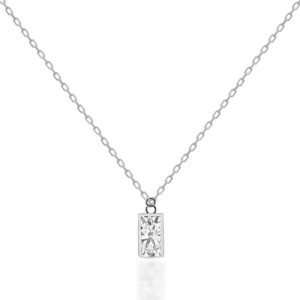 WHITE ZIRCONIA BEZEL-SET BAGUETTE PENDANT NECKLACE