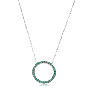 MEDIUM HOOP IN GREEN ZIRCONIA PENDANT NECKLACE