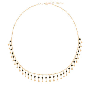 BLACK BEADS WITH SMOOTH MINI ROUND PLATES CHARM NECKLACE