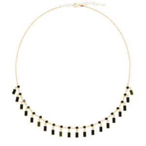 BLACK BEZEL-SET BEADS AND BAGUETTES CHARM NECKLACE