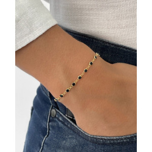 PULSERA DE BOLITAS CON CADENA DE CIRCONITAS NEGRAS BISELADAS