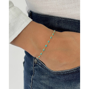 PULSERA DE BOLITAS CON CADENA DE PIEDRAS TURQUESA BISELADAS