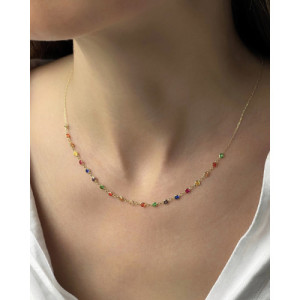 COLLAR CON CADENA CENTRAL DE CIRCONITAS MULTICOLOR BISELADAS