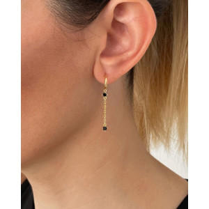 PENDIENTES MINI ARO ABIERTO CON MINI CADENA Y CIRCONITA NEGRA