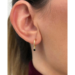 PENDIENTES MINI ARO ABIERTO CON CIRCONITA NEGRA COLGANTE