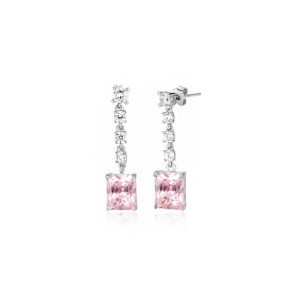 WHITE ZIRCONIA EARRINGS WITH A HANGING SQUARE PINK ZIRCONIA