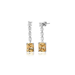 WHITE ZIRCONIA EARRINGS WITH A HANGING SQUARE HONEY ZIRCONIA
