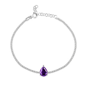 PULSERA CADENA TENIS DE CIRCONITAS BLANCAS CON LÁGRIMA DE CIRCONITA AMATISTA