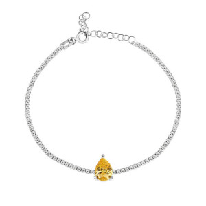PULSERA CADENA TENIS DE CIRCONITAS BLANCAS CON LÁGRIMA DE CIRCONITA AMARILLA CITRINO