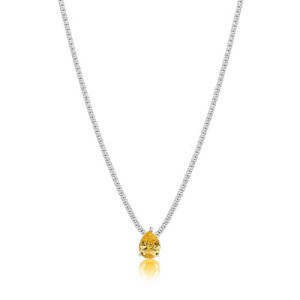 COLLAR CADENA TENIS DE CIRCONITAS BLANCAS CON LÁGRIMA DE CIRCONITA AMARILLA CITRINO