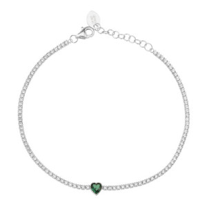 PULSERA CADENA TENIS DE MINI CIRCONITAS BLANCAS CON CORAZÓN VERDE ESMERALDA