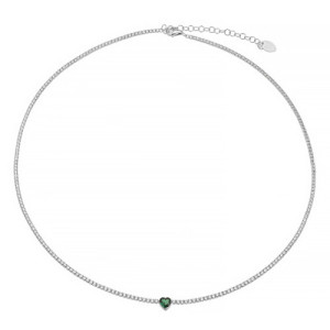 COLLAR CADENA TENIS DE MINI CIRCONITAS BLANCAS CON CORAZÓN VERDE ESMERALDA