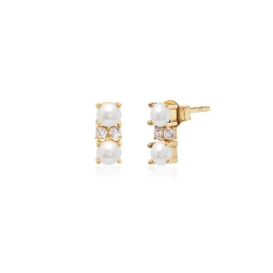 PENDIENTES CON DOBLE PERLA SEPARADA POR DOS MINI CIRCONITAS BLANCAS