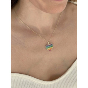 MULTICOLOR LARGE HEART PENDANT NECKLACE