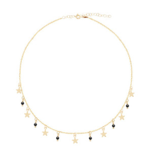 MINI SMOOTH STARS WITH BLACK BEADS CHARM NECKLACE