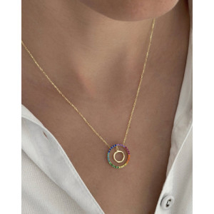 MULTICOLOR HOOP WITH SMOOTH INNER HOOP PENDANT NECKLACE