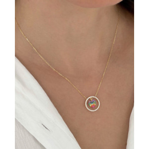 WHITE HOOP WITH MULTICOLOR INNER HEART PENDANT NECKLACE