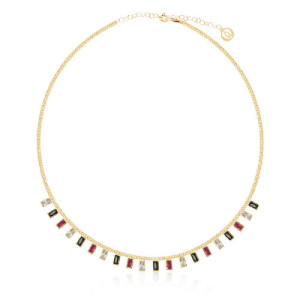 COLLAR CHARM BAGUETTE NEGRO, BLANCO Y RUBÍ CADENA BARBADA