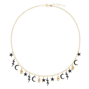 BLACK STARS, MOONS, LIGHTNING BOLDS, LUCKY EYES CHARM NECKLACE