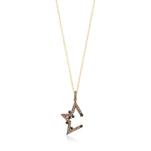 OPEN STAR IN CHAMPAGNE AND BLACK DETAILS PENDANT NECKLACE