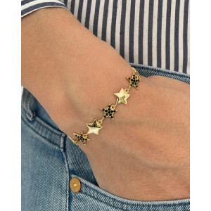 PULSERA CON ESTRELLAS LISAS ABOMBADAS Y NEGRAS