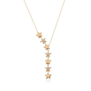 ROW OF SMOOTH AND WHITE STARS PENDANT NECKLACE