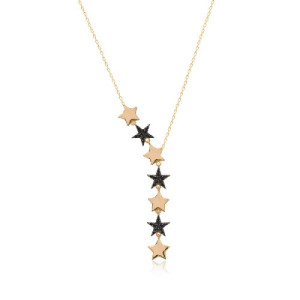 ROW OF SMOOTH AND BLACK STARS PENDANT NECKLACE