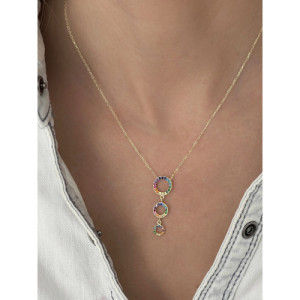 TRIPLE MULTICOLOR HOOP PENDANT NECKLACE