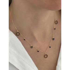 BLACK HOOPS AND SPHERES CHARM NECKLACE