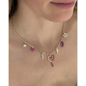 LARGE RUBY HEART CHARM NECKLACE