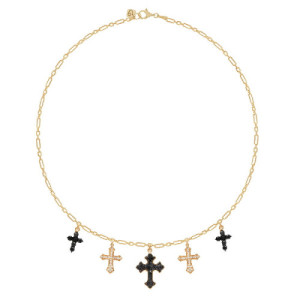 BIG BLACK AND WHITE CROSSES IN A BIG LINK CHAIN CHARM NECKLACE