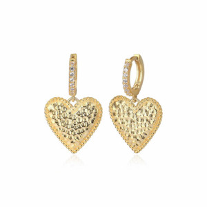 ROUGH-TEXTURED HEART PENDANT MINI HOOP EARRINGS