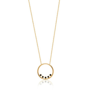 SMOOTH HOOP WITH BLACK ZIRCONIA DETAILS SET IN A ROW PENDANT NECKLACE