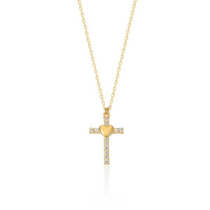 MEDIUM CROSS IN WHITE ZIRCONIA AND SMOOTH HEART PENDANT NECKLACE