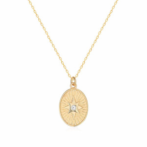 OVAL MEDALLION WITH STAR AND WHITE ZIRCONIA PENDANT NECKLACE
