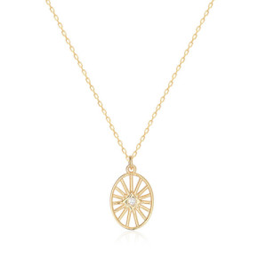 OVAL SHAPED MEDALLION WITH WHITE ZIRCONIA PENDANT NECKLACE