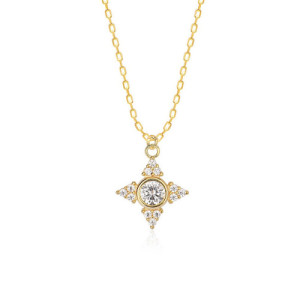4-POINTED STAR IN WHITE ZIRCONIA PENDANT NECKLACE