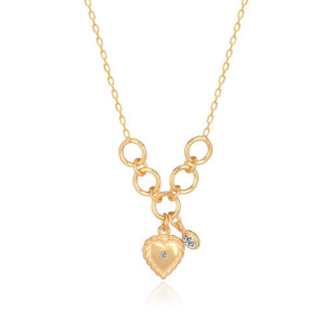 MINI HOOPS WITH HEART AND WHITE ZIRCONIA PENDANT NECKLACE